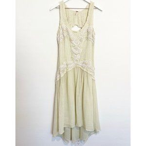 RARE FREE PEOPLE Under The Sea Beaded Embroidered Lace Trim Midi Dress Medium